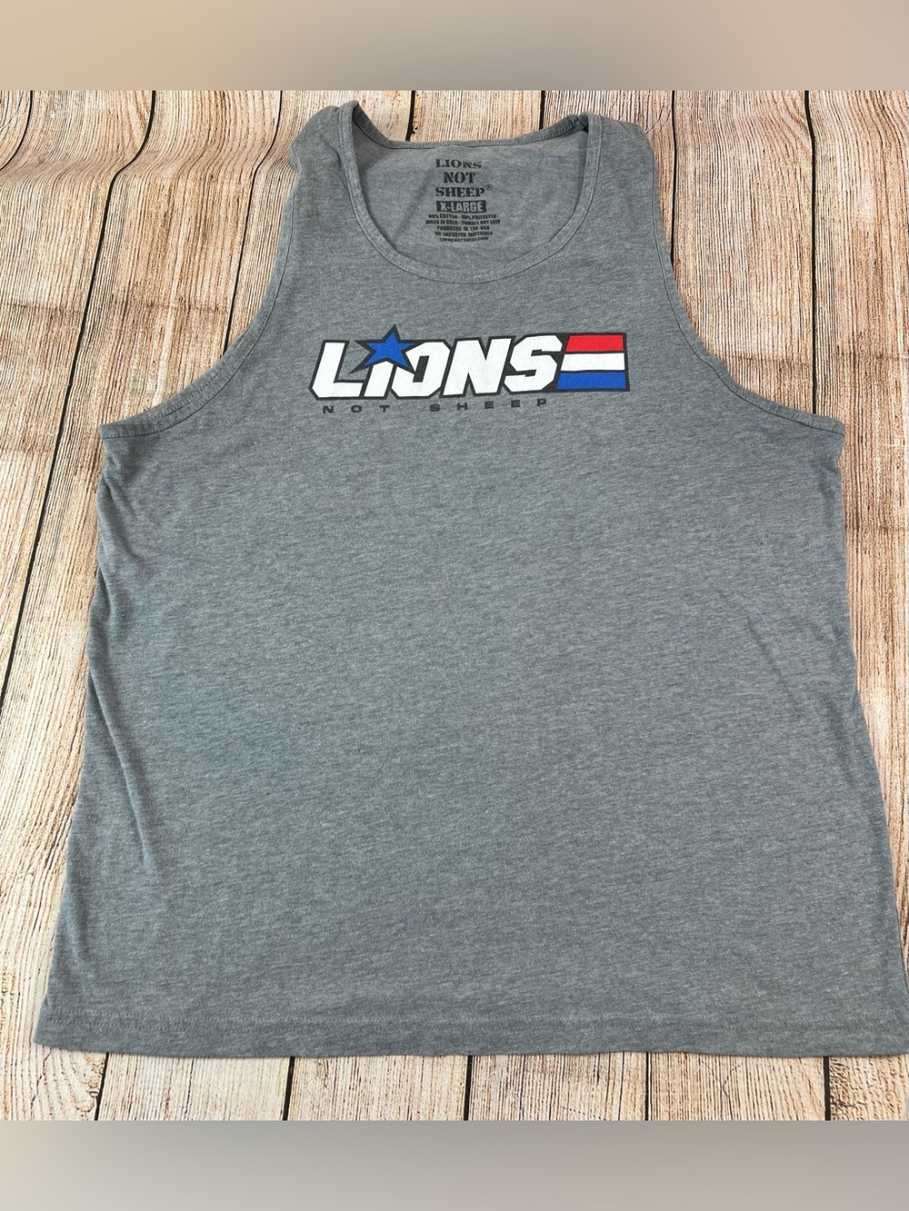 Mens Lions Not Sheep Patriotic Muscle Tank Gym Shirt Grey Size XL